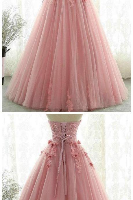Sweetheart Party Dress, Blush Pink Lace Tull Prom Dress,modest Evening Dress