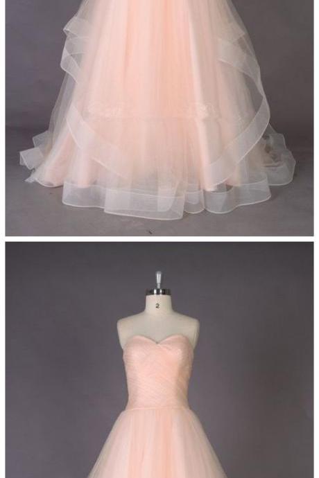 Sweetheart Long Prom Dress,lovely Light Pink Handmade Tulle Sweetheart Prom Gown, Prom Gowns