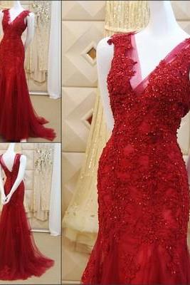 Red Prom Gown,lace Prom Gowns,elegant Evening Dress,modest Evening Gowns,simple Party Gowns,red Prom Dresses,prom Dress,lace Prom Dress