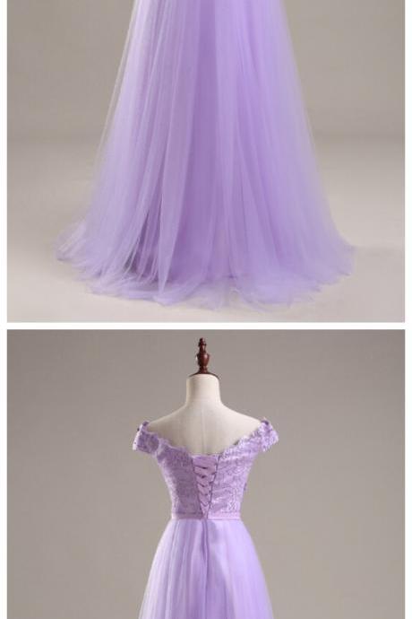 Lavender Prom Dress, A Line Prom Dress,lavender Bridesmaid Dress,party Dress,long Dress, Lace Dress,lace Prom Dress
