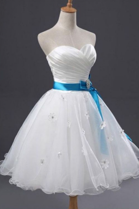 Outlet Belt/Sash/Ribbon ,White Prom, Party Dresses, Easy ,Short Sweetheart ,Sleeveless Dresses, evening dresses