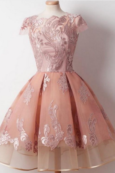 Glorious, Coral ,short Prom Party Dress, With Open-back ,applique ,mini Dresses ,prom Dresses ,mini Dresses