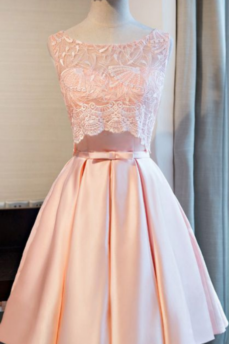 Princess Party Dresses, Pink A-line/princess Prom Dresses, A Line Short Party Dresses, Homecoming Dress ,sexy, Lace ,satin ,bow Knot, Short Prom