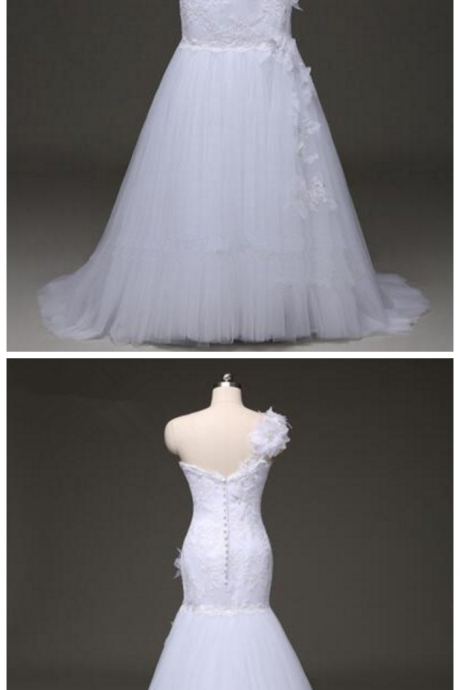One Shoulder ,sweetheart Mermaid, Wedding Dress With Lace Appliqués,floor Length,custom Made