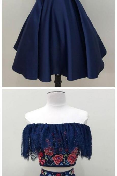 Dark Blue Lace Short Prom Dress, Dark Blue Homecoming Dress ,sexy Formal Evening Dress,custom Made