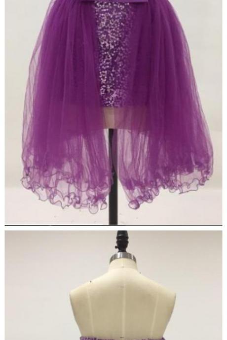  Classic Short Homecoming Dresses ,Purple Sheath Column ,Short Mini Sequins Party Dress with Removable Tulle Skirt Crystals,Lace Appliques Prom Dress, Short Evening Dress ,Sexy Formal Evening Dress,Custom Made