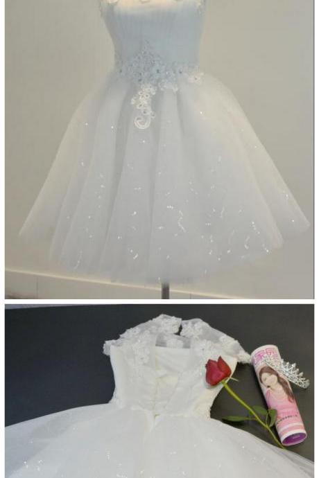 Vintage Style ,A-Line High Neck ,White Lace Applique ,Cap Sleeves ,Short Homecoming/Prom Dress,Custom Made ,New Fashion