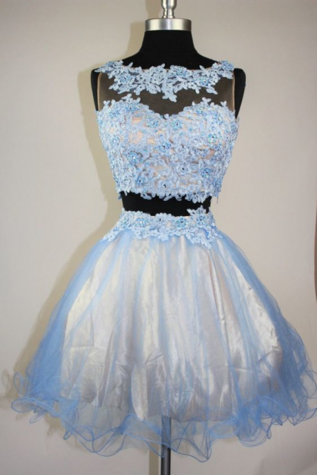 Charming Prom Dress,2 Pieces Homecoming Dress,tulle Graduation Dress,appliques Prom Dress