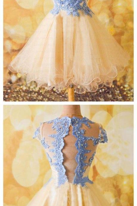 Cap Sleeve Homecoming Dress,sexy Prom Gown,beaded Prom Dresses,tulle Party Dress