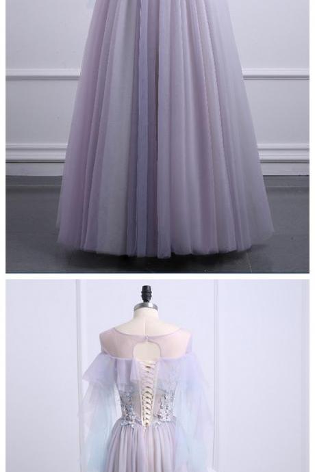 Vintage Ball Gowns,long Purple Gauze Edge ,3d Flower Layer, Formal Evening Dress Party Dress, Floor Length Appliques Beading Real Picture Prom