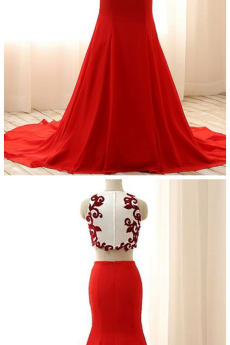 Prom Dresses , Long Red Dresses,sexy Two Pieces Red Dresses