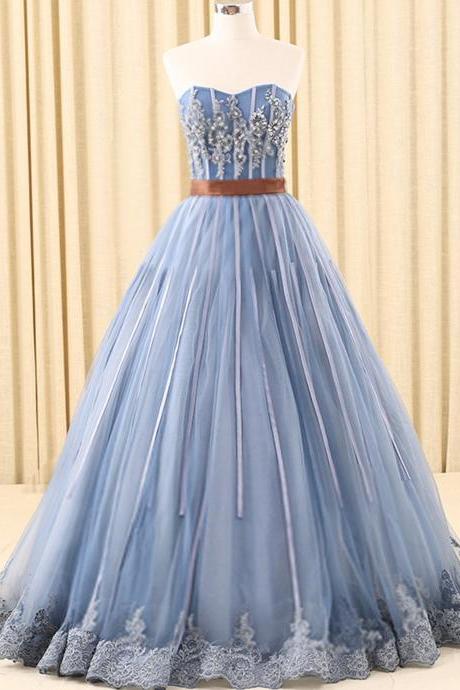 A-line Prom Gown,sweetheart Prom Dresses,floor-length Prom Dress,tulle Prom Dresses,blue Prom Dresses With Beading