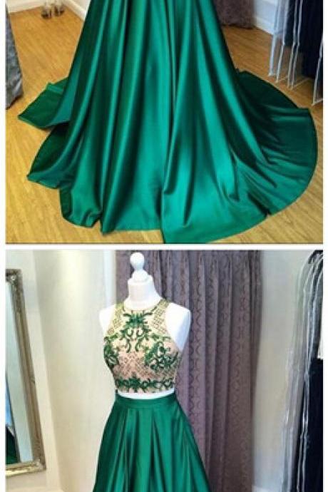 Two Pieces Prom Dress With Illusion Top,sexy Prom Dress,mermaid Prom Dress, Prom Dress