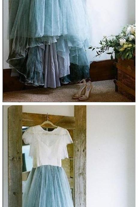 2 Pieces Brides Dress, Beautiful Lace Wedding Dresses,sexy Lace Dusty Blue Wedding Dress