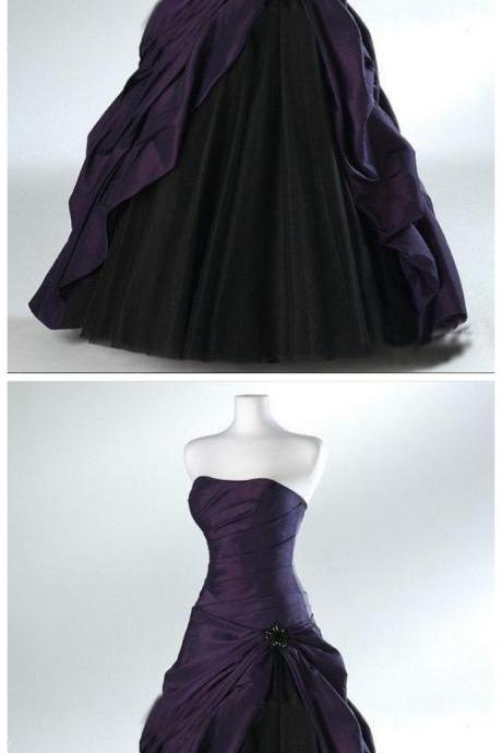 Robe De Mariage Halloween Ball Gown Backless Strapless Distinctive Bridal Skirt Gothic Purple And Black Wedding Dresse