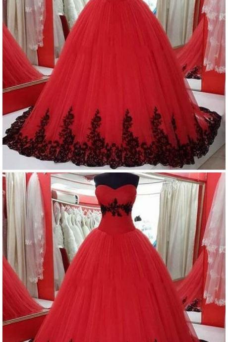 Red Plus Size Wedding Dresses Real Pictures Ball Gown Sweetheart Gothic Black Lace Princess Wedding Gowns