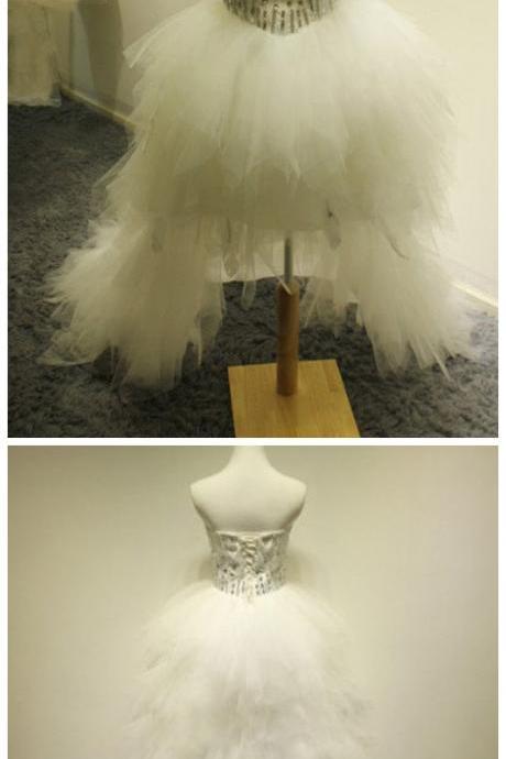Luxury Beads Sexy Prom Dress Sexy Hi-lo Tulle Crystal Party Dresses With Sweetheart Neck,tulle Party Dresses,short Prom Dresses