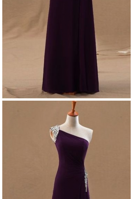 Custom Charming Purple Prom Dress,sleeveless One Shoulder Evening Dress,beading Prom Dress, Beading Evening Dress,sexy Sweetheart Prom