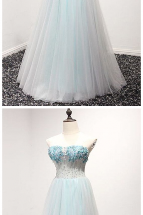 Sweetheart Tulle Long A-line Prom Dress, Long Evening Dresses