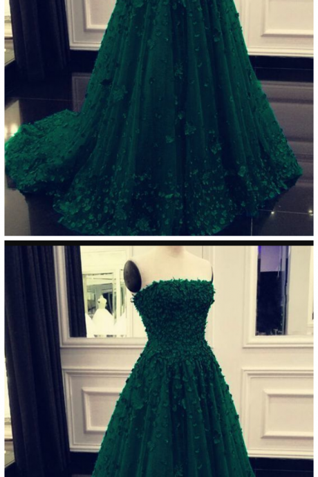 Elegant strapless prom lace dresses tulle ball gown