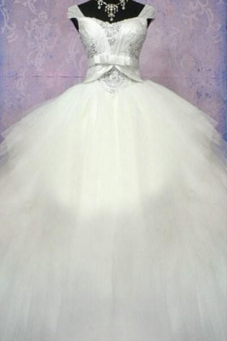 Luxurious Wedding Dress, Crystal Wedding Dress, Ball Gown Wedding Dress, Princess Dress with Beadings, Tulle Wedding Dresses, Bowknot Wedding Dress, Lace-Up Wedding Gown, Hot Sale Wedding Dressses, Custom Made Wedding Dress