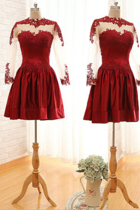 Charming Burgundy Sweetheart Knee Length Prom Dress With Embroidery And Lace, Burgundy Prom Dresses, Prom Dresses