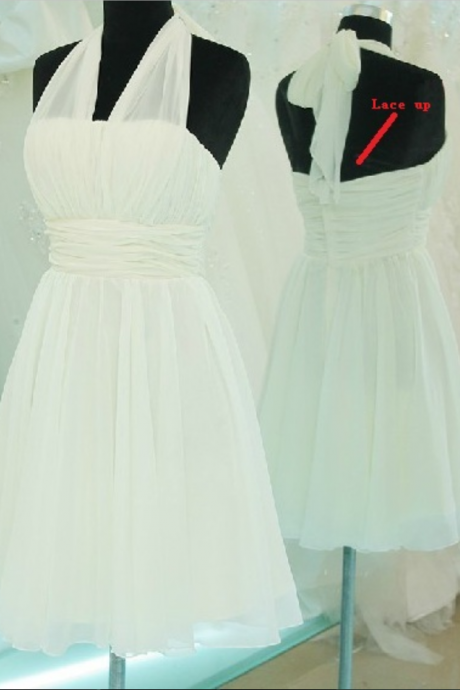 Halter Knee Length Chiffon Bridesmaid Dress Evening Dress Prom Dress Custom Made Bridal Party Dress