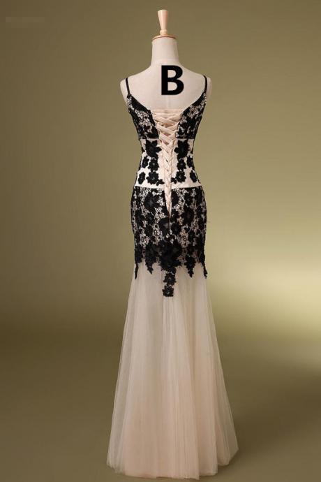 Fashion V Neck Lace Long Evening Dress Prom Dress Custom Made Bridal Party Dress
