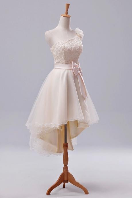 One Shoulder Lace Hi-lo Evening Dress Prom Dress Custom Made Bridal Party Dress