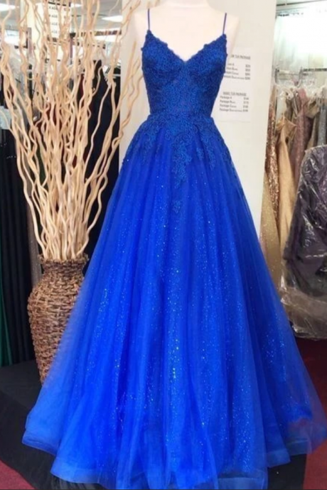 Appliques Spaghetti Prom Dresses Formal Party Dresses