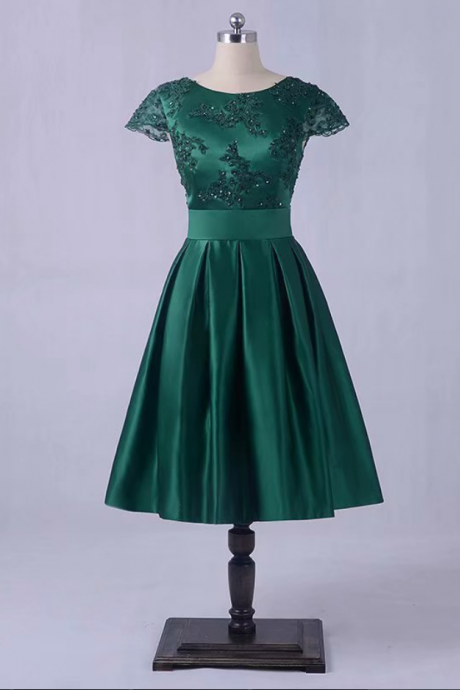 Hunter Green Lace Short Prom Dress , Graduation Dresses,short Party Dresses,knee Length Backless Evening Dresses