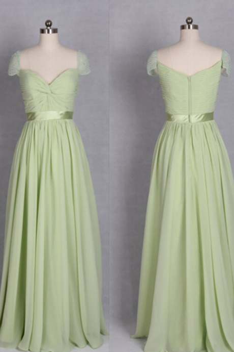 Sexy Sage Green Chiffon Bridesmaid Dress,floor Length A Line Zipper Cap Sleeve Bridesmaid Dresses,sexy Long Prom Dresses Party Evening Gown