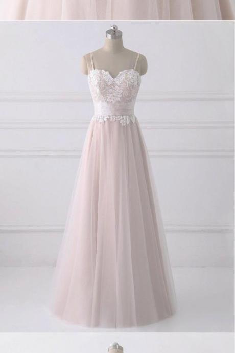 Creamy Tulle Spaghetti Straps Sweetheart Neck Lace Top Sweet 16 Prom Dresses