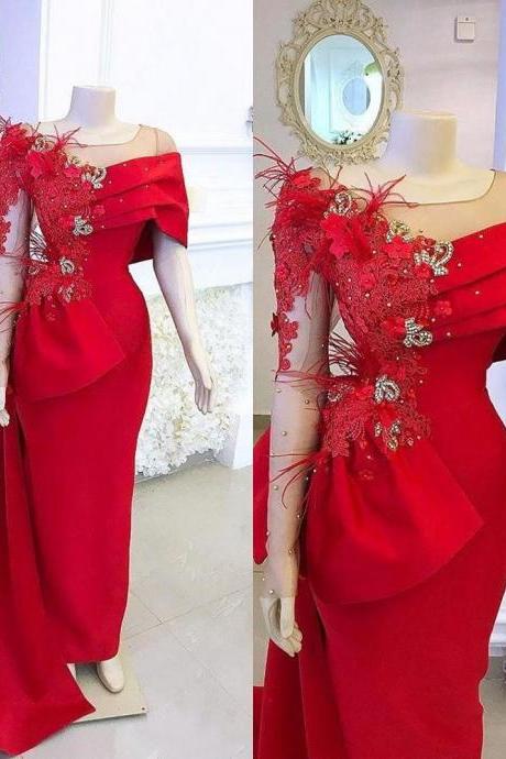 red prom dresses, feather prom dresses, long sleeve prom dresses, red evening dresses, fashion party dresses, fashion evening gowns, cheap party dresses, arabic evening dresses, new arrival evening dresses