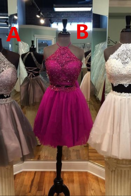 two pieces prom dresses, satin evening dresses, lace formal dresses, arabic party dresses, new arrival evening dresses, short prom dresses, short homecoming dresses, short cocktail dresses, new arrival party dresses, halter formal dresses, cheap party dresses, custom make evening gowns