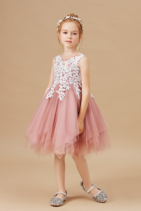 Flower Girl Dresses,sleeveless Baby Kids Clothes Children Kids Clothing Appliques Girl Wedding Evening Gowns Party Dresses