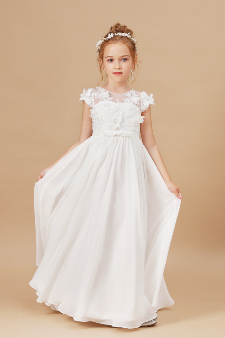 Flower Girl Dresses,applique Sleeveless Kids Birthday Party Pageant Gowns Weddings First Communion Elegant Dresses 2-14t