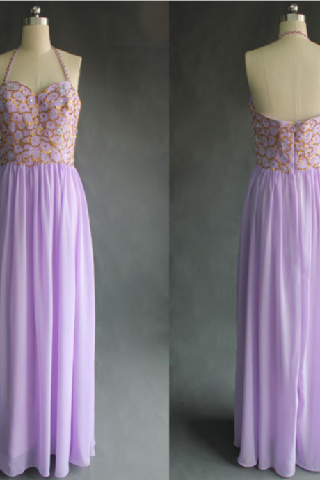 Lavender Prom Dress, Halter Prom Dress, Beaded Prom Dresses, Long Prom Dress, Simple Prom Dress, Prom Dresses 2016, Backless Prom Dress, Sexy