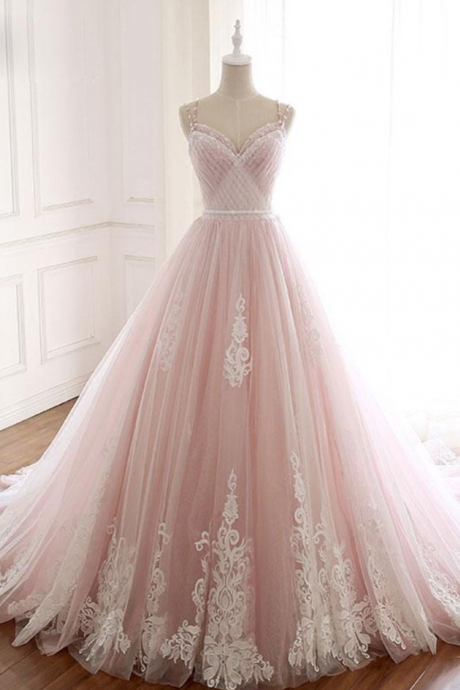 Sweetheart Lace Tulle Long Prom Dress Lace Evening Dress