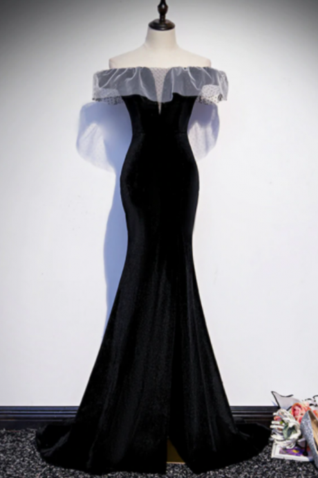 Black Mermaid Velvet Off The Shoulder Prom Dress