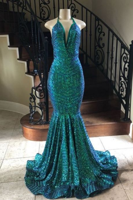 Formal Evening Gown,prom Dresses Sparking Mermaid V Neck Sexy Prom Dress