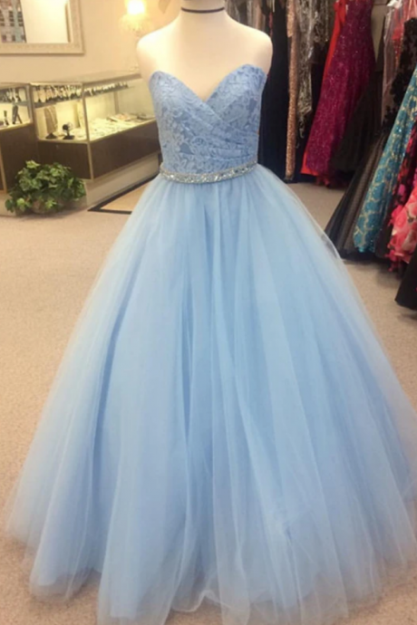 Elegant Lace Sweetheart Beaded Sashes Tulle Ball Gowns Quinceanera Dresses