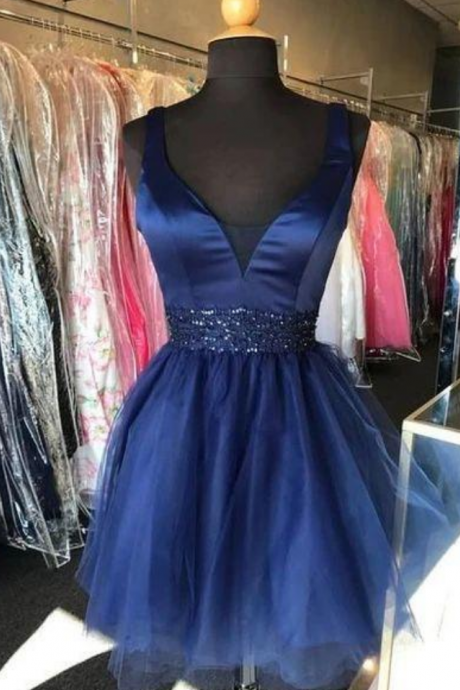 Sparkle Navy Blue Homecming Dress
