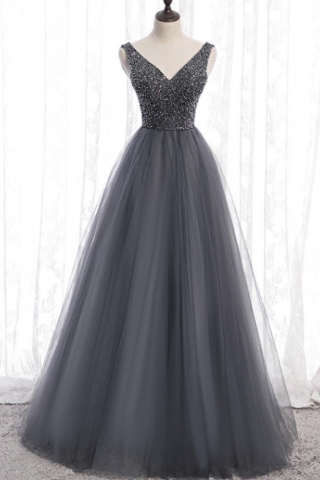 Prom Dresses Layers Tulle With Beads Sequins Floor Length Evening Gowns Sexy Sheer Side Long Prom Dresses Real Pictures