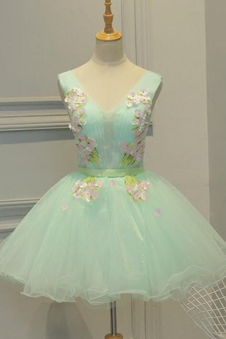 Lovely Light Green Tulle Floral Teen Party Dresses, 16 Party Dresses
