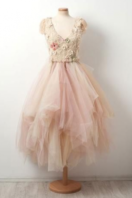V Neck Tulle Short Prom Dress, Cute Homecoming Dress,sexy Formal Evening Dress,custom Made
