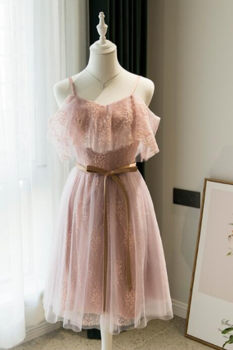 Lovely Pink Off Shoulder Knee Length Formal Dress, Cute Party Dresses