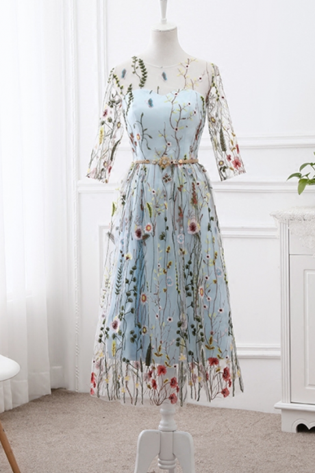 Light Blue Bridesmaid Dress 2019, Beautiful Flowers Gown 2019