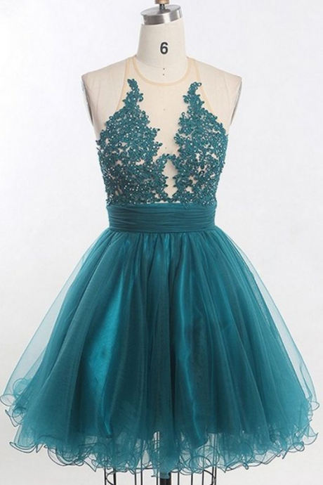 Appliqued Illusion Bodice Homecoming Party Dress