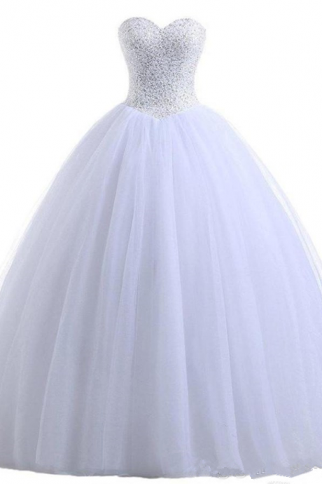 Sexy Fashion White Beading Ball Gown Quinceanera Dress With Sequined Tulle Plus Size Sweet 16 Dress Vestido Debutante Gowns